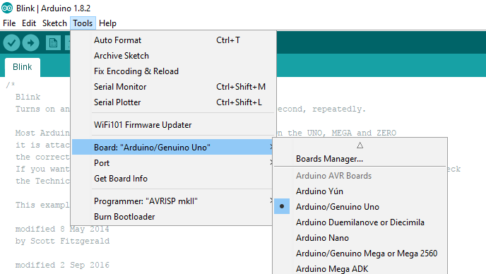 Board Selection for Arduino Programming