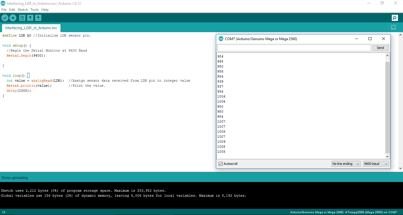 Serial Monitor of LDR