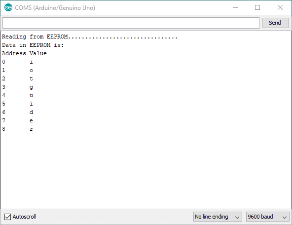 Screenshot of Reading of EEPROM in Arduino
